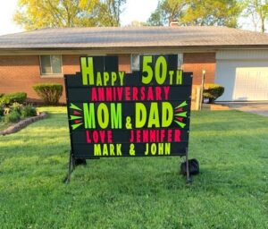Custom celebration signs for birthdays, graduations, anniversaries, and more by Black Sign Specialist, serving Central and Southern Indiana.